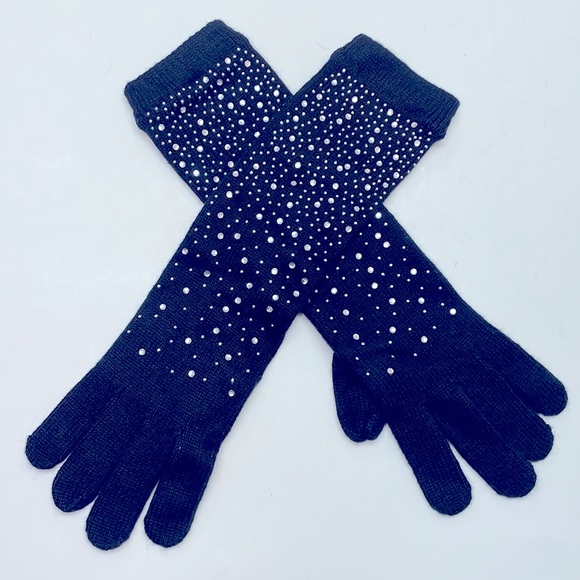 Indigo Black Rhinestone Long Gloves - Picture 2 of 6